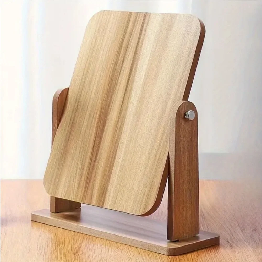 Rotating Vanity Makeup Mirror with Wooden Stand, For Daily Skincare & Makeup